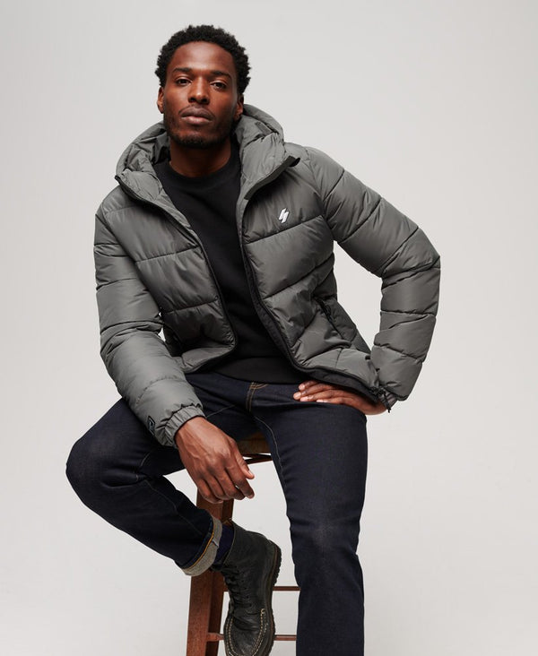 Superdry Hooded Sports Puffer Jacket Dark Slate Grey Kevin Bowens