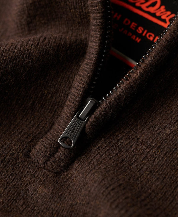 Superdry Essential Emb Knit Half Zip - Woodland Brown