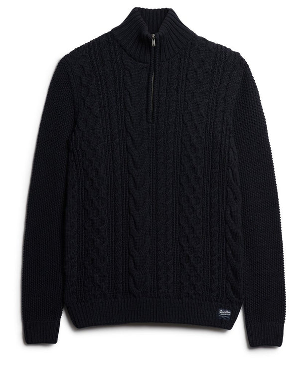 Superdry Jacob Cable Knit Half Zip - Eclipse Navy