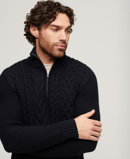 Superdry Jacob Cable Knit Half Zip - Eclipse Navy [Size XL]
