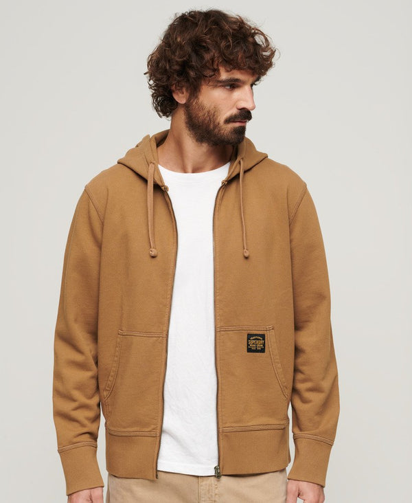 Superdry Contrast Stitch Relax Zip Hood - Washed Classic Brown Camel