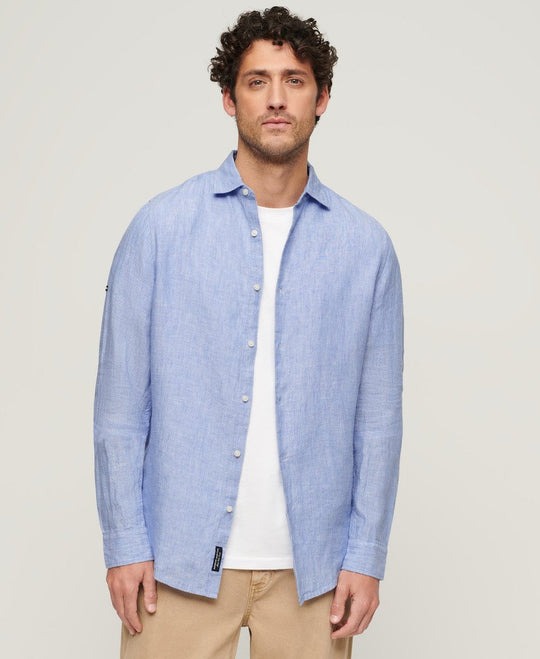 Superdry Studios Casual Linen L/S Shirt - Light Blue Chambray [Size XL]