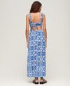 Superdry Tie Back Maxi Dress - Tile Print Blue