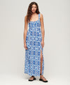 Superdry Tie Back Maxi Dress - Tile Print Blue