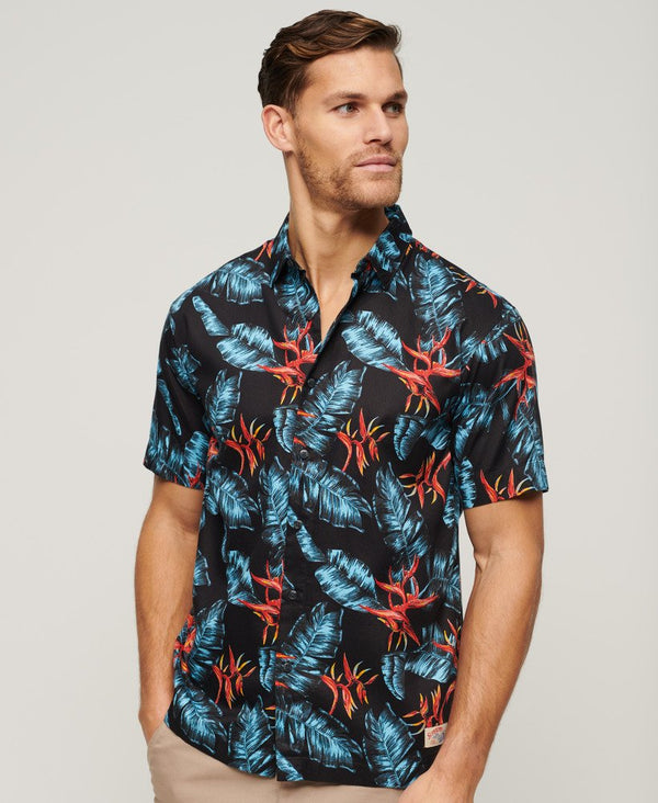 Superdry Hawaiian Shirt - Dark Navy Fire