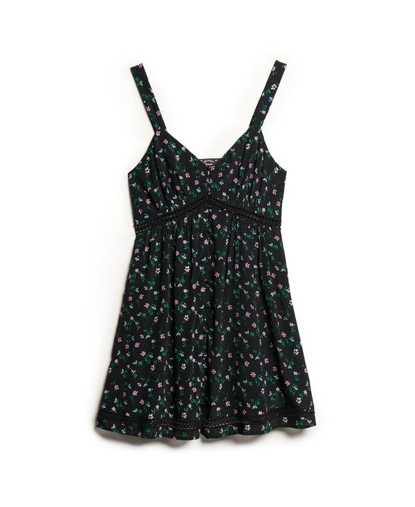 Superdry Lace Trim V-Neck Cami Dress- Black floral print