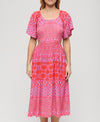 Superdry Printed Cut Out Midi Dress - Shibori Layer Pink