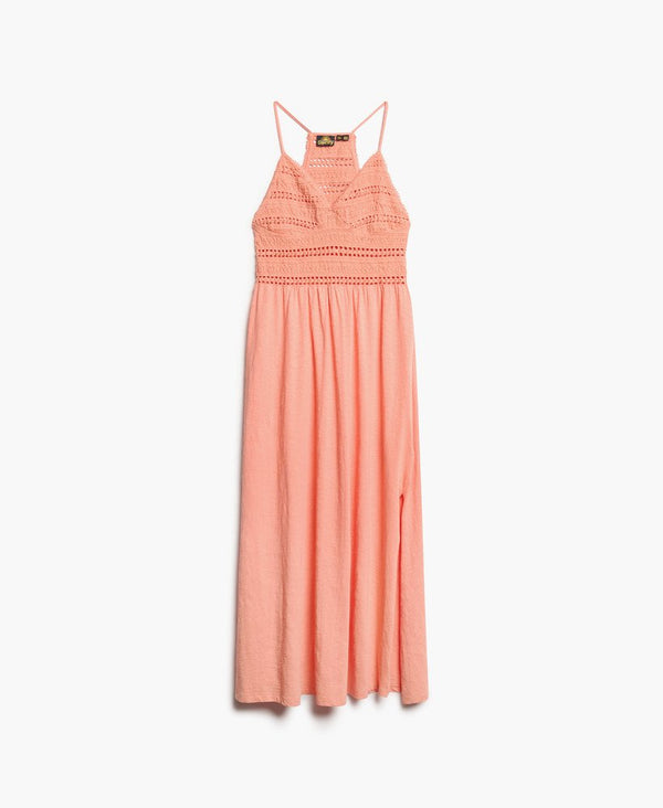 Superdry Jersey Lace Maxi Dress - Fusion Coral