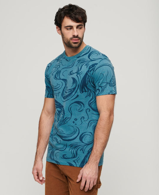 Superdry Vintage Overdye Printed Tee - Quayside Blue [Size XL]