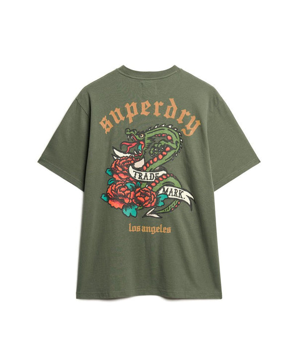 Superdry Tattoo Graphic Loose Tee - Dark Grey Green