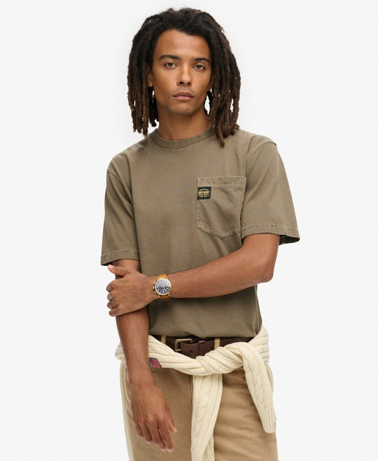 Superdry Contrast Stitch Pocket T-Shirt - Washed Morel Brown [Size L]