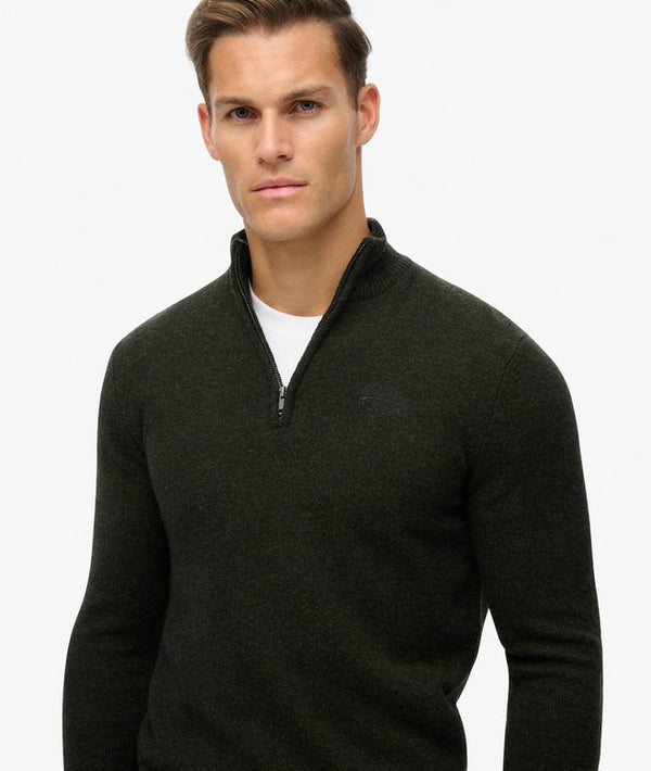 Superdry Essential Emb Knit Half Zip - Dark Moss Marl