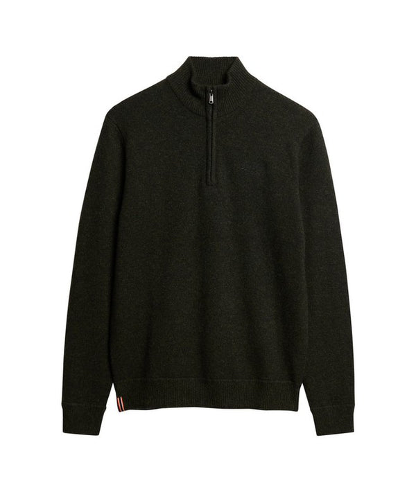 Superdry Essential Emb Knit Half Zip - Dark Moss Marl