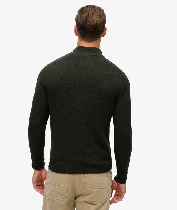 Superdry Essential Emb Knit Half Zip - Dark Moss Marl