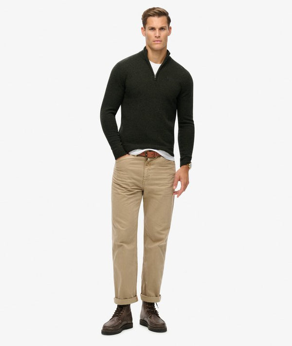 Superdry Essential Emb Knit Half Zip - Dark Moss Marl