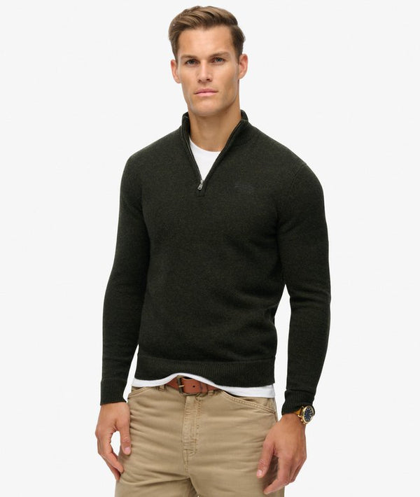 Superdry Essential Emb Knit Half Zip - Dark Moss Marl