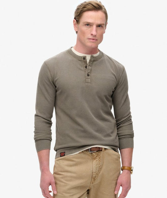 Superdry Vintage Textured Grandad Top - Morel Brown [Size 2XL]