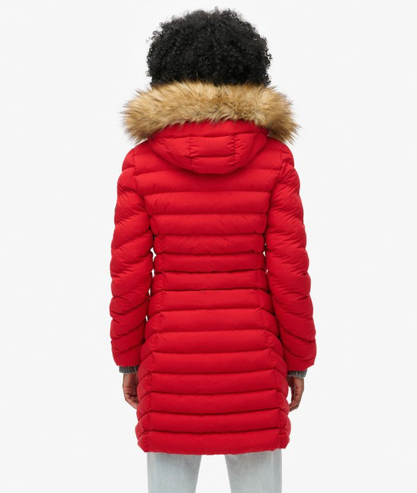 Superdry Fuji Faux Fur Hood Mid Length - Dark Red