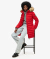 Superdry Fuji Faux Fur Hood Mid Length - Dark Red