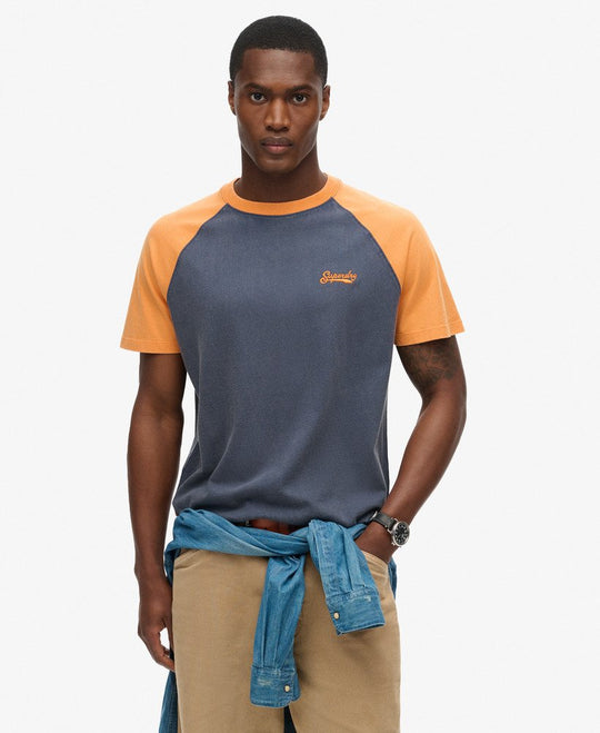Superdry Essential Logo Baseball T-Shirt - Lauren Navy/Dark Spiced Orange [Size L]