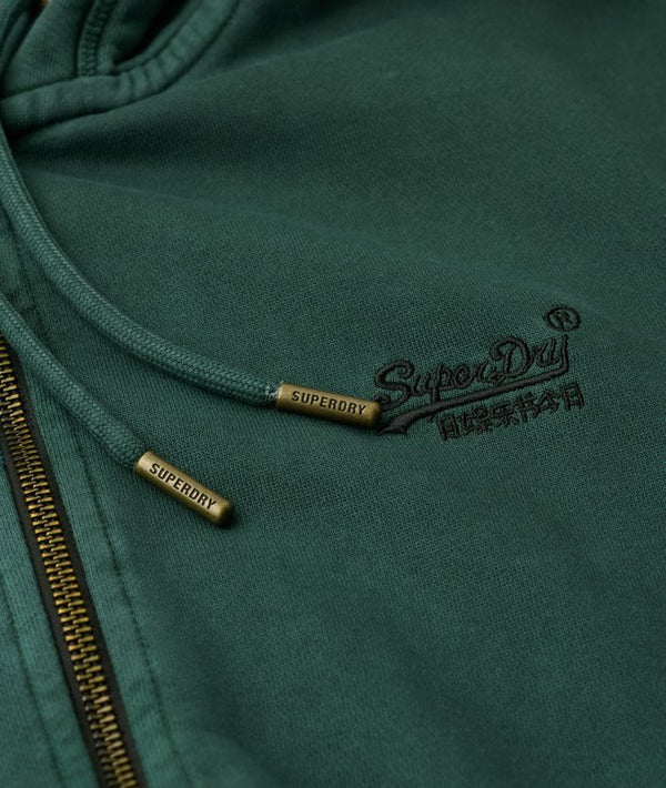 Superdry Essential Logo Washed Ziphood - Forest Green