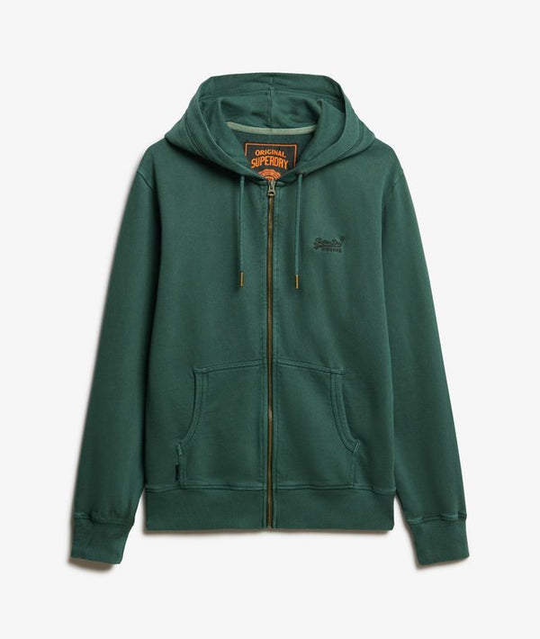 Superdry Essential Logo Washed Ziphood - Forest Green