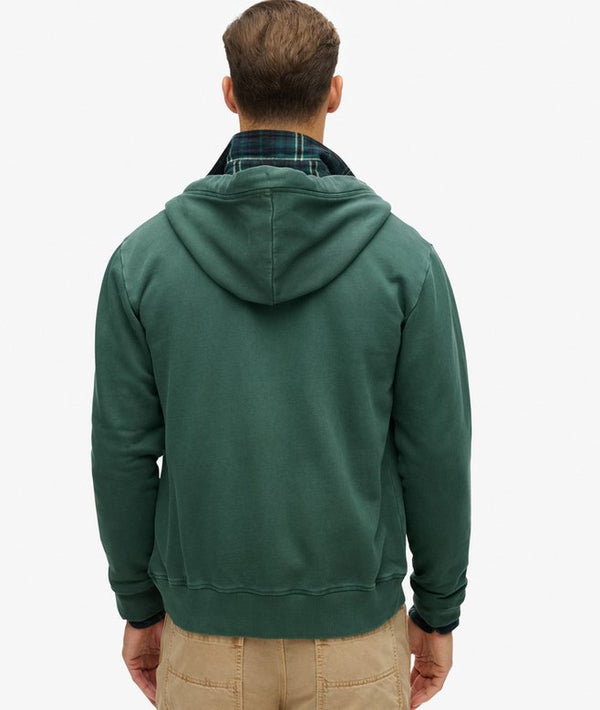 Superdry Essential Logo Washed Ziphood - Forest Green