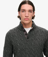 Superdry Cable Button Neck Jumper - Washed Black