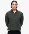 Superdry Cable Button Neck Jumper - Washed Black