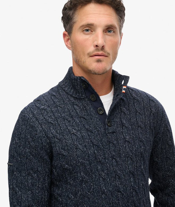 Superdry Cable Button Neck Jumper - Darkest Navy