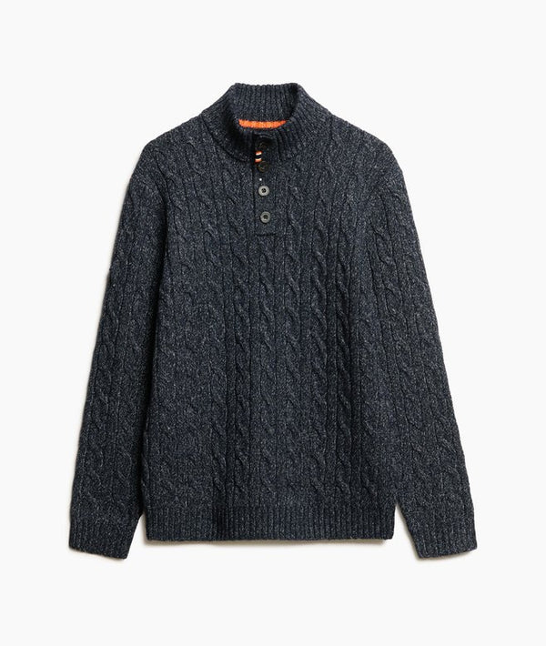 Superdry Cable Button Neck Jumper - Darkest Navy