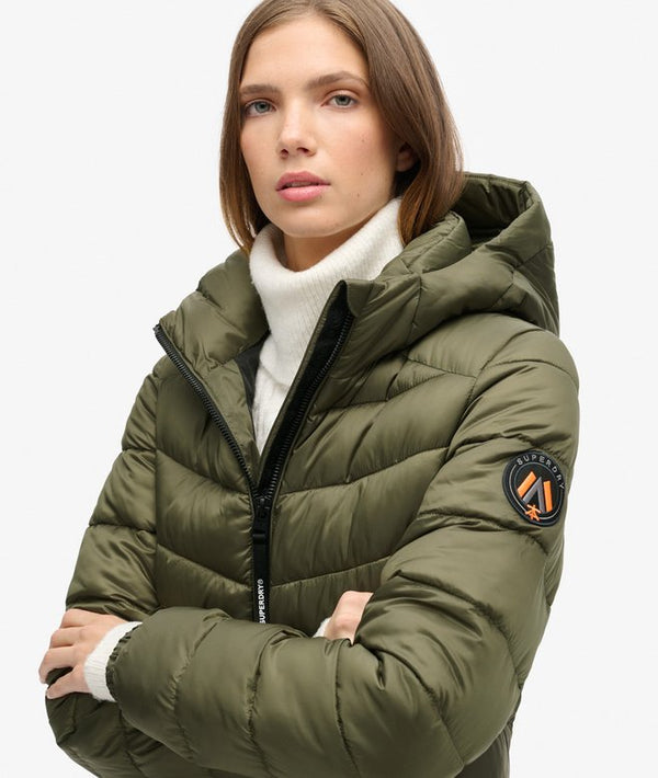 Superdry Hooded Fuji Midi Padded Jacket - Dusty Olive Green