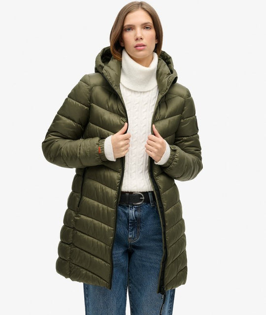 Superdry Hooded Fuji Midi Padded Jacket - Dusty Olive Green