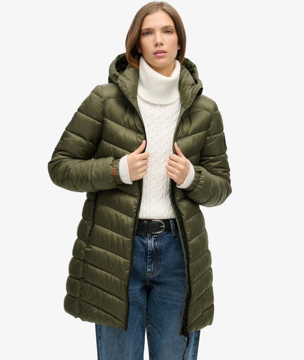 Superdry Hooded Fuji Midi Padded Jacket - Dusty Olive Green