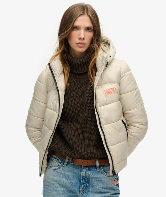 Superdry Sports Puffer Bomber Jacket - Pelican Beige
