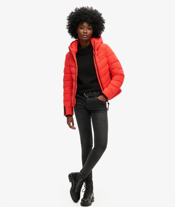 Superdry Hooded Microfibre Padded Jacket - Sunset Red
