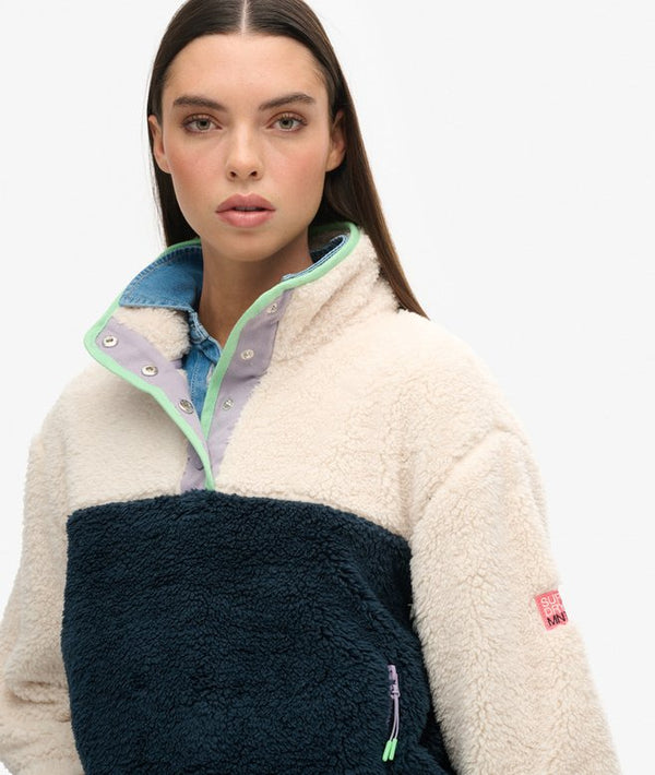 Superdry Super Soft Mash Up Half Zip Fleece- Rice White