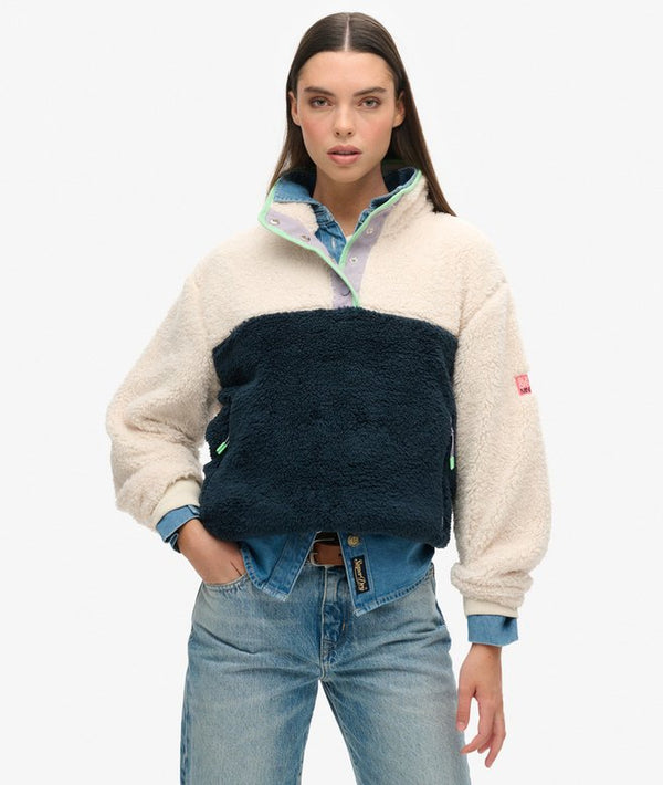Superdry Super Soft Mash Up Half Zip Fleece- Rice White