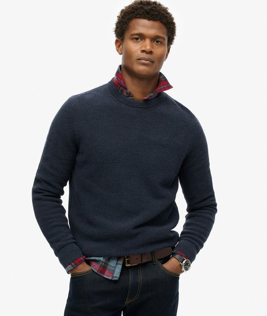 Superdry Textured Crew Knit Jumper - Denim Blue [Size L]