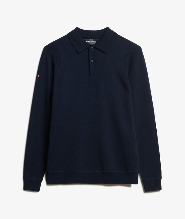 Superdry Merino Long Sleeve Polo Jumper - Lauren Navy