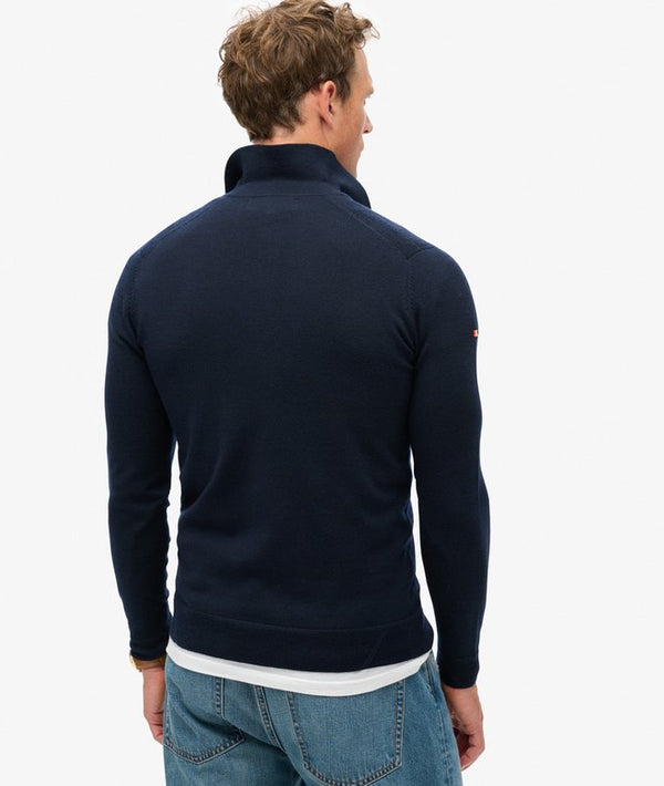 Superdry Merino Long Sleeve Polo Jumper - Lauren Navy