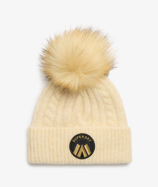 Superdry Cable Luxe Knit Beanie Hat - Oatmeal White