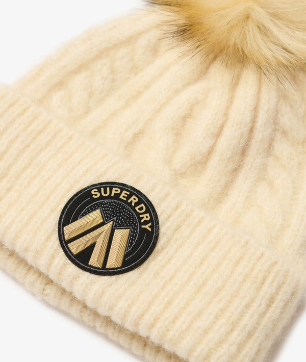 Superdry Cable Luxe Knit Beanie Hat - Oatmeal White