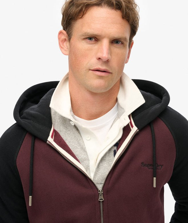 Superdry Essential Baseball Ziphood - Rich Deep Burgundy/Black