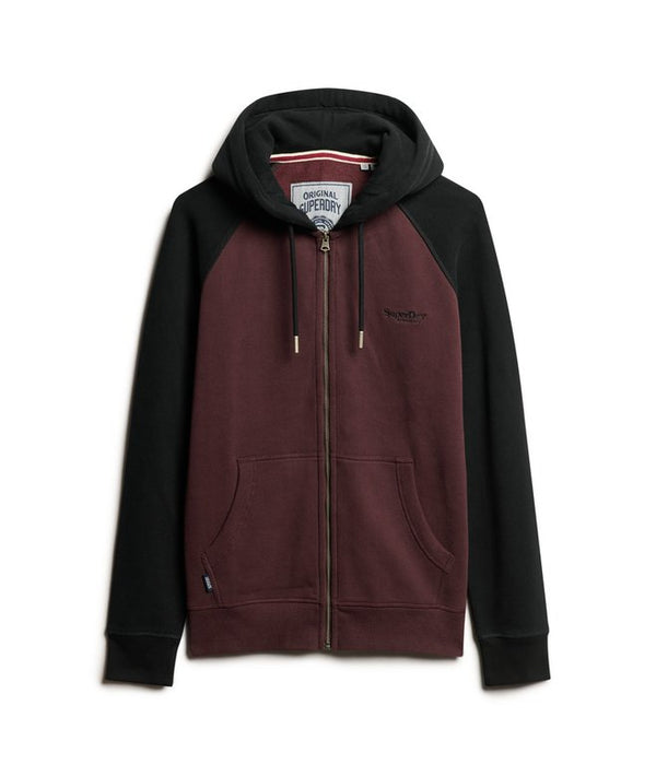 Superdry Essential Baseball Ziphood - Rich Deep Burgundy/Black