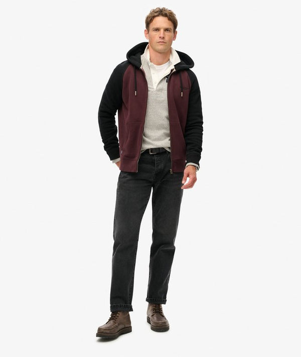 Superdry Essential Baseball Ziphood - Rich Deep Burgundy/Black