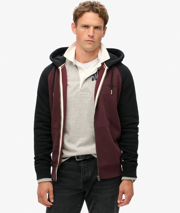 Superdry Essential Baseball Ziphood - Rich Deep Burgundy/Black