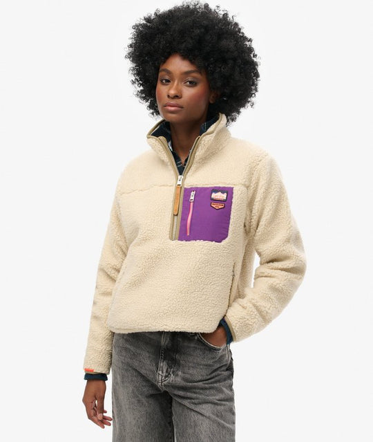 Superdry Vintage Retro Half Zip Fleece - Oatmeal Beige