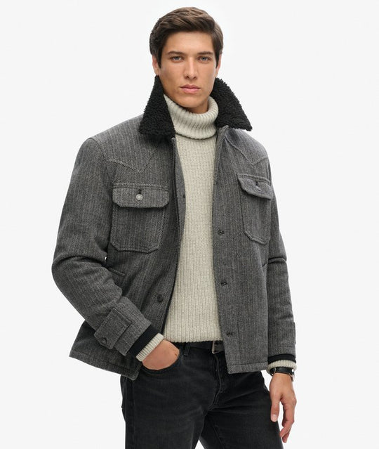 Superdry Merchant Wool Chore Jacket - Charcoal Herringbone