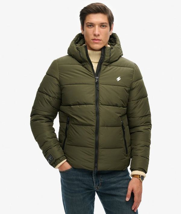 Superdry Hooded Sports Puffer Jacket - Dark Moss